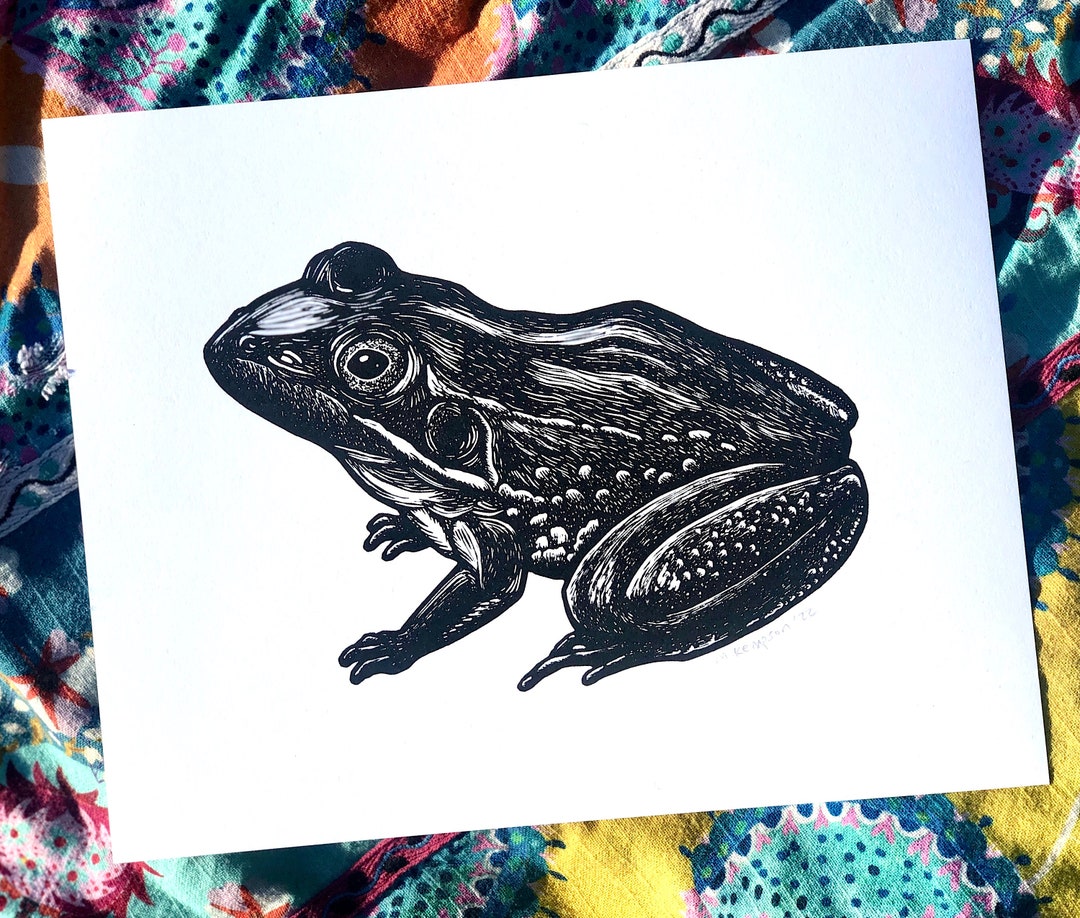 Frog Letterpress Linocut Print // Signed Original Art // - Etsy