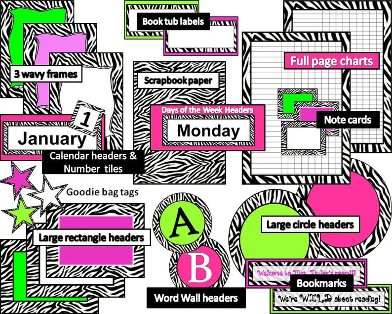 Zebra Theme Decor Kit Classroom Homeschool Fun Things for Etsy