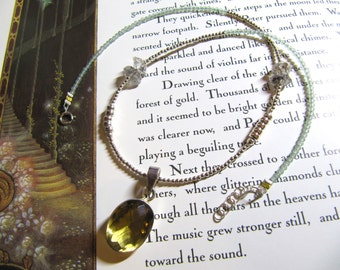 Faceted Citrine pendant on beaded crystal necklace - aventurine, herkimer diamonds