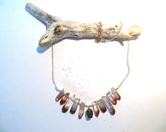 The Seeker: lepidocrosite included quartz point and pyrite skull necklace