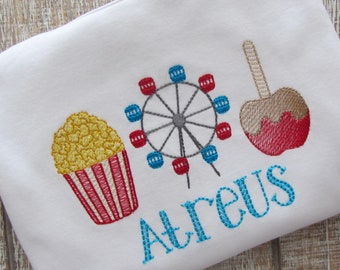 Fair Carnival Trio Sketch Candy Apple Popcorn Personalized Appliqued Embroidered Monogrammed Shirt /Bodysuit