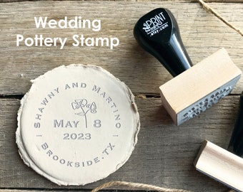 Wedding Pottery Stamp with Names and Date, Custom Pottery Stamp for Ceramic Wedding Favors, Clay DIY Save The Date Stamp, P-10437