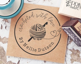 Handmade with Love Crochet Label Stamp Large 3x3 Personalized Crochet Rubber Stamp