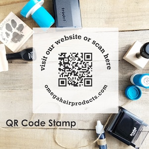 QR code stamp in self-inking or wood rubber stamp, your website stamp, round QR code labels stamp, qr stickers stamper, business CS-10483