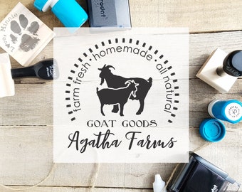 Goat Stamp, Custom Goat Labels Stamp, Farm Fresh Rubber Stamp, Farm Rubber Stamp, Self-Inking Animal Stamp, Farm Logo CS-10267