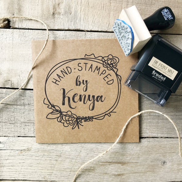 Hand-Stamped by Stamp for Cards, Stamped By Labels in Self-inking or Wood Rubber Stamp, Custom Stamper, Personalized Stamp for Cards 10346