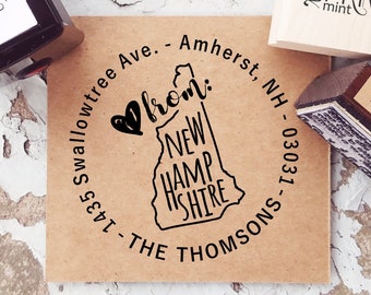 New Hampshire Address Stamp in Wood or Self-inking, Love From New Hampshire State Stamper, Housewarming Gift, Made in New Hampshire CS-10331