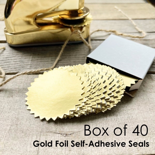 Gold Foil Seals, Box of 40 - 2" Round Gold Stickers, Blank Metallic Gold Adhesive Labels for Embossers or Envelopes or Certificates