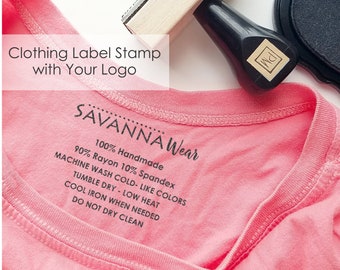 Clothing Label Stamp, All-In-One Logo with Care Instructions Label Rubber Stamp, Custom Clothing Care Stamp + Fabric Ink CS-20353