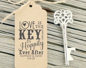 Rubber Stamp for Key Bottle Opener Favors, Love is the Key, Wood or Self-Inking,  10312