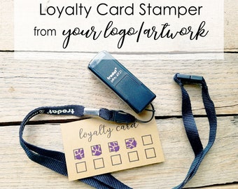 Loyalty Card Self-Inking Stamp or Small Custom Logo Self-Inking Stamp With Lanyard, .5" Loyalty Card Stamp, Initials Stamp, Mini Stamper