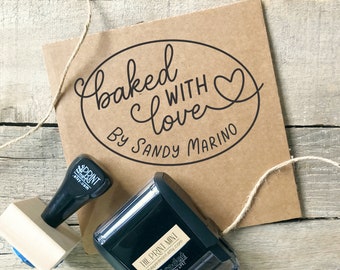 Baked With Love Stamp in Self-inking or Wood, Baker's Labels Stamp, Baking Sticker Stamp, Personalized Rubber Stamp, Baked by Stamp 10451