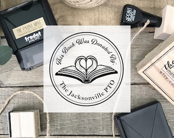 Donated by Stamp for Books or Stickers, Book Donation Stamp in Self-inking or Wood- Library Donation Label Stamp- In Memory Of Stamp 10480