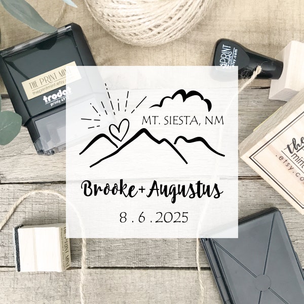 Mountain Wedding Stamp, Rustic Wedding Stamp, Adventure Wedding, Custom Stamp, Wedding Self Inking, Outdoor Wedding   CS-10290