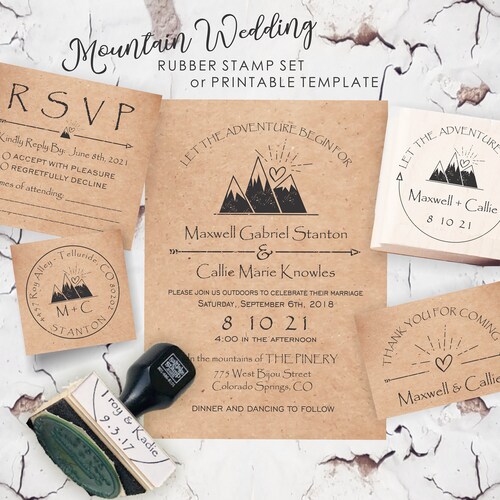 Mountain Wedding Stamp Rustic Wedding Stamp Adventure Etsy