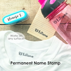 Tampon pour vêtements avec nom, permanent sur toutes les surfaces ou tous les tissus, étiquette de vêtements personnalisée pour enfants et camping, auto-encreur Q41