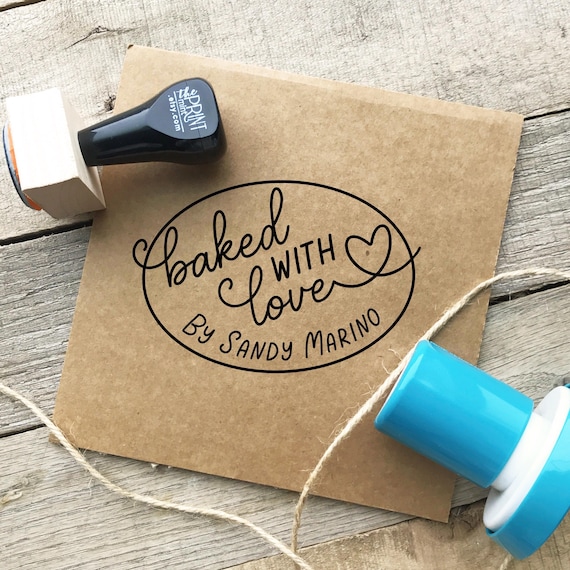 Baked With Love Rubber Stamp, Personalized (Self-Inking or Wood)