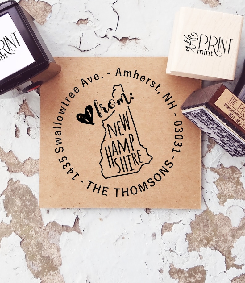 Custom New Hampshire Address Rubber Stamp in Wood or Etsy