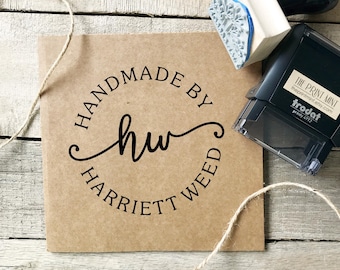 Handmade by Rubber Stamp or Self-inking, Made by Tags Stamp, Personalized Stamper, Made with Love Sticker Stamp, 1 Inch or 1.5 Inch,  10434