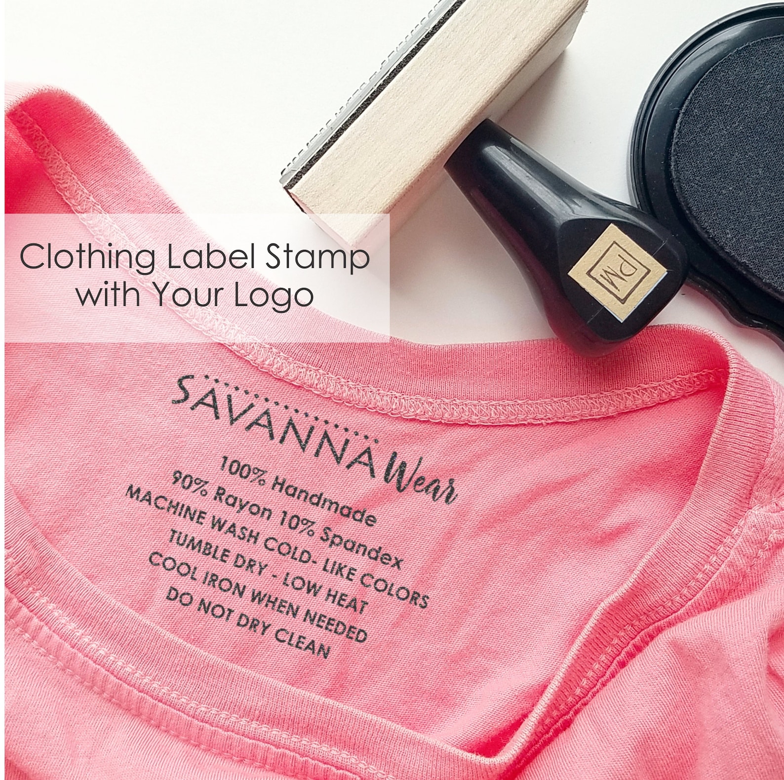 Clothing Label Stamp Allinone Logo With Care Instructions Etsy