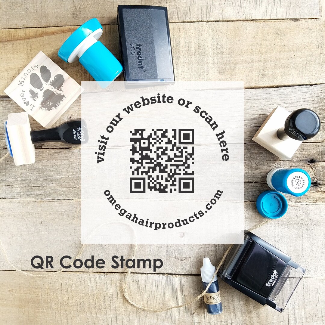QR Code Stamp in Selfinking or Wood Rubber Stamp, Your site Stamp, Round QR Code Labels