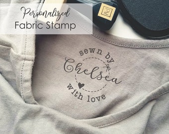 Personalized Fabric Stamp, Sewn By Tags Fabric Stamp, Permanent Fabric Ink or Self-inking, Made By Quilt Sewing Labels Stamp CS-10382s