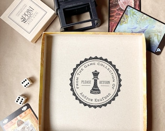 Board Game Collection Stamp in Self-inking or Wood for Labeling Games or Puzzles with Property Of and Name