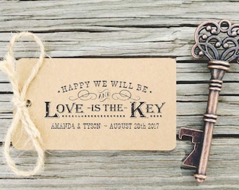 Key Bottle Opener Love is The Key Stamp, Skeleton Key Bottle Opener Self Inking, Rustic Wedding Favors Rubber Stamp for Tag, CS-10311