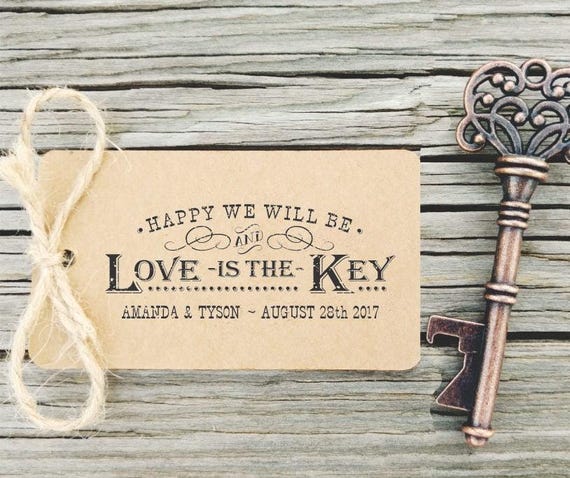 Key Bottle Opener Love is The Key Stamp, Skeleton Key Bottle Opener Self Inking, Rustic Wedding Favors Rubber Stamp for Tag, CS-10311