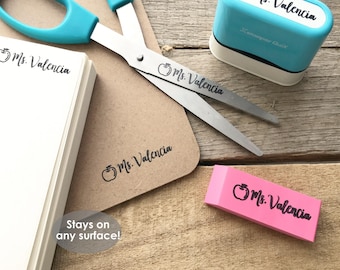 Teacher Name Stamp with Permanent Ink for Any Surface- Paper, Plastic, Metal, Fabric Personalized Stamper