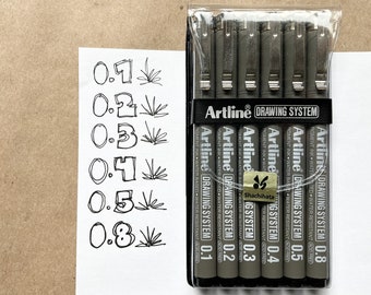 Multiliner Drawing Pens, Black Ink, Acid Free, Pigment Ink, Waterproof, Set of 6 Sizes, 0.1mm, 0.2mm, 0.3mm, 0.4mm, 0.6mm, 0.8mm, Sketching