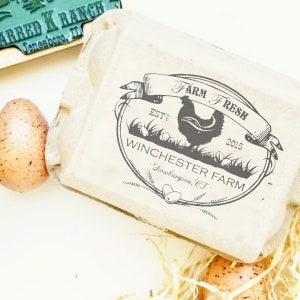 Egg Carton Stamp or Farm Logo Label Stamp, Chicken Stamp, Egg Carton Sticker Rubber Stamp, Custom Chicken Stamp, Homestead Logo CS-10387