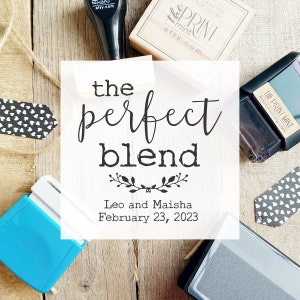 The Perfect Blend Stamp for Coffee Wedding Favors and Tags, Wedding Favor Tags for Tea Bags, Wedding Invite Favor Self Inking Stamp,  10337