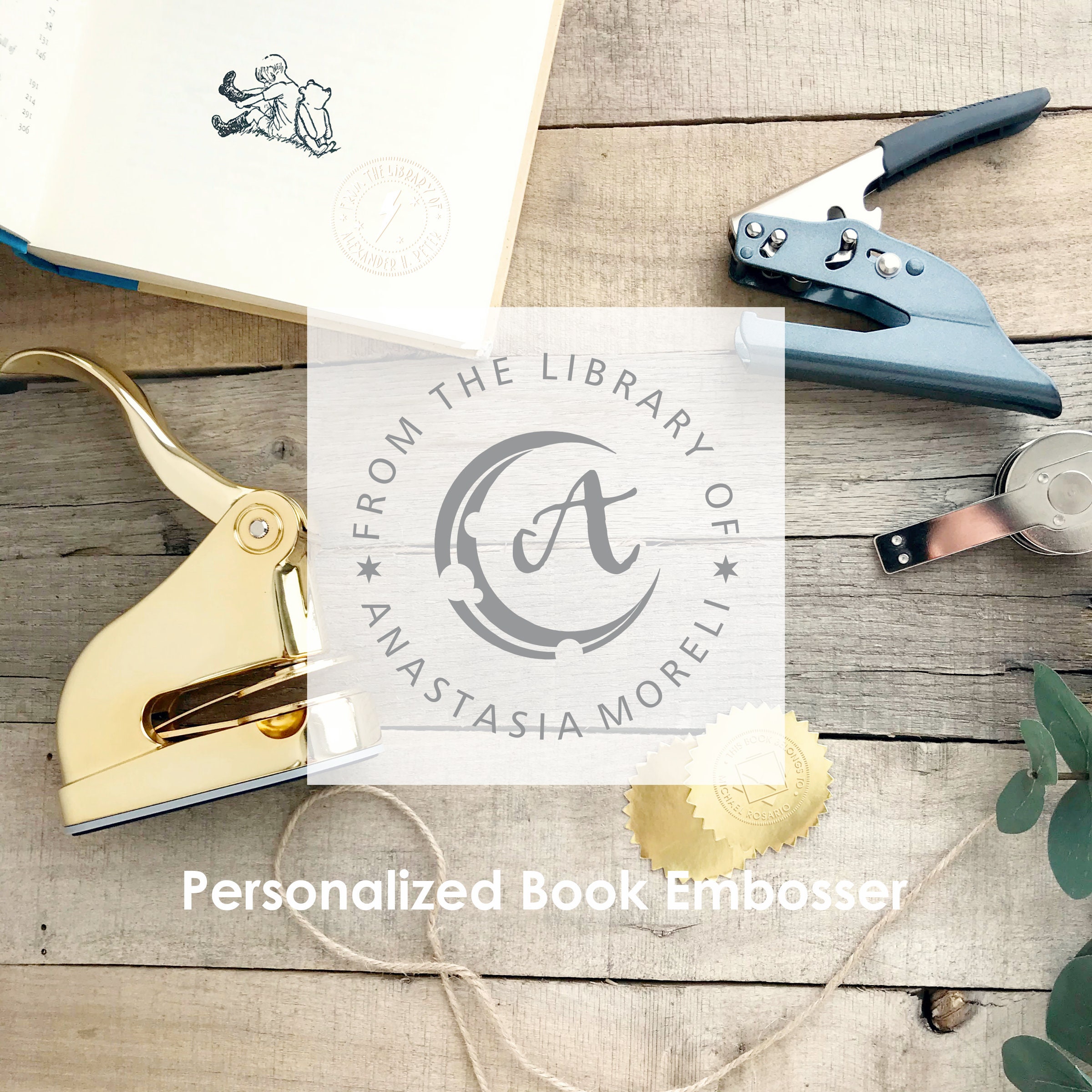 From the Library of Embosser, Custom Embosser Stamp,book Embosser,library  Stamp, Personalized Monogram Embosser Stamp, Embosser Gift Set 