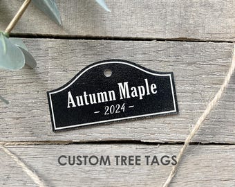 Tree Tags, Tree Memorial Sign, Custom Labels for Trees, Small Tree Markers, Nail Included, Size 3x1.5" Engraved Plaque CS-10461