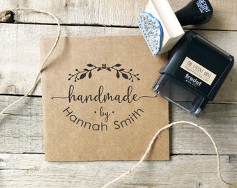 Made with Love Stamp or Handmade by Stamp, Create Gifts for with a Handcrafted by Stamp, Personalized Custom Name Self inking Stamp 10169