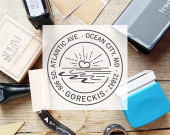 Ocean Address Stamp, Custom Beach Rubber Stamp, Lake Address Stamp, Return Address, Coastal Self-Inking, CS-10321
