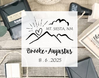 Sello de boda en la montaña: Aventura rústica, autoentintado personalizado