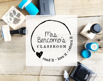 Teacher Stamp- Teacher Book Stamp- From The Classroom Of Self inking Stamp- Read it, Love it, Return it- Personalized Rubber Stamp 10183