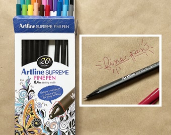 Fine Pen Coloring and Drawing Set, Artline Supreme, Set of 20 Colors, 0.4mm Tip