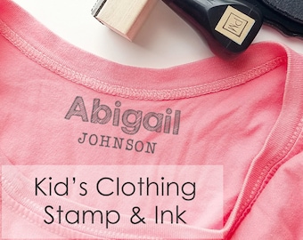 Kids Clothing Labels Stamp and Fabric Ink for Daycare or Camp, Children's Name Clothes Stamp, Custom Fabric Stamp for Kid's Clothes CS-10368