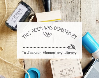 Book Donated By Rubber Stamp- Library Donation Stamp- Book Donation Self-Inking or Wood Stamp, This Book Was Donated By Label CS-10335