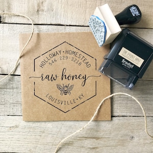 Honey Labels Stamp - Personalized Honey Stamp For DIY Labels or Stickers - Round- Wood or Self-inking- Branding Logo for Raw Honey CS-10351