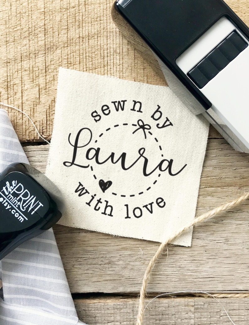 Personalized Fabric Stamp, Sewn By Tags Fabric Stamp, Permanent Fabric Ink or Self-inking, Made By Quilt Sewing Labels Stamp CS-10382s image 1