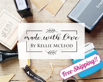 Made with Love Stamp or Handmade by Stamp, Create Gifts for with a Handcrafted by Stamp, Personalized Custom Name Self inking Stamp 10431