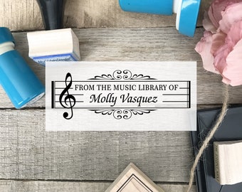 Music Library Stamp, Music Stamp, Music Teacher Stamp, Piano Stamp, Personalized Music Teacher Stamp, From The Music Library Of 10066