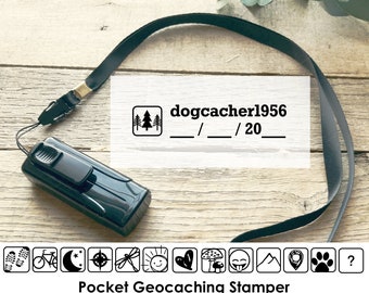 Geocaching Stamp, Name Geocache Stamp With Choice of Icons, Self-Inking Pocket Stamp for Geocacher,  Mini Geocache Stamp CS-10399