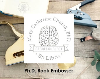 Doctorate Graduation Gift, PhD Book Embosser, Personalized Ex Libris Embossing Stamp for Library, PhD Gift. CS-10462