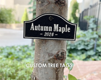 Tree Tags, Tree Memorial Sign, Custom Labels for Trees, Small Tree Markers, Nail Included, Size 3x1.5" Engraved Plaque CS-10461