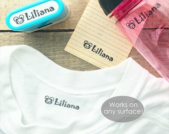 Clothing Stamp with Name, Permanent on Any Surface or Fabric, Personalized Clothing Labels Stamp for Kids and Camp, Self-inking Q41